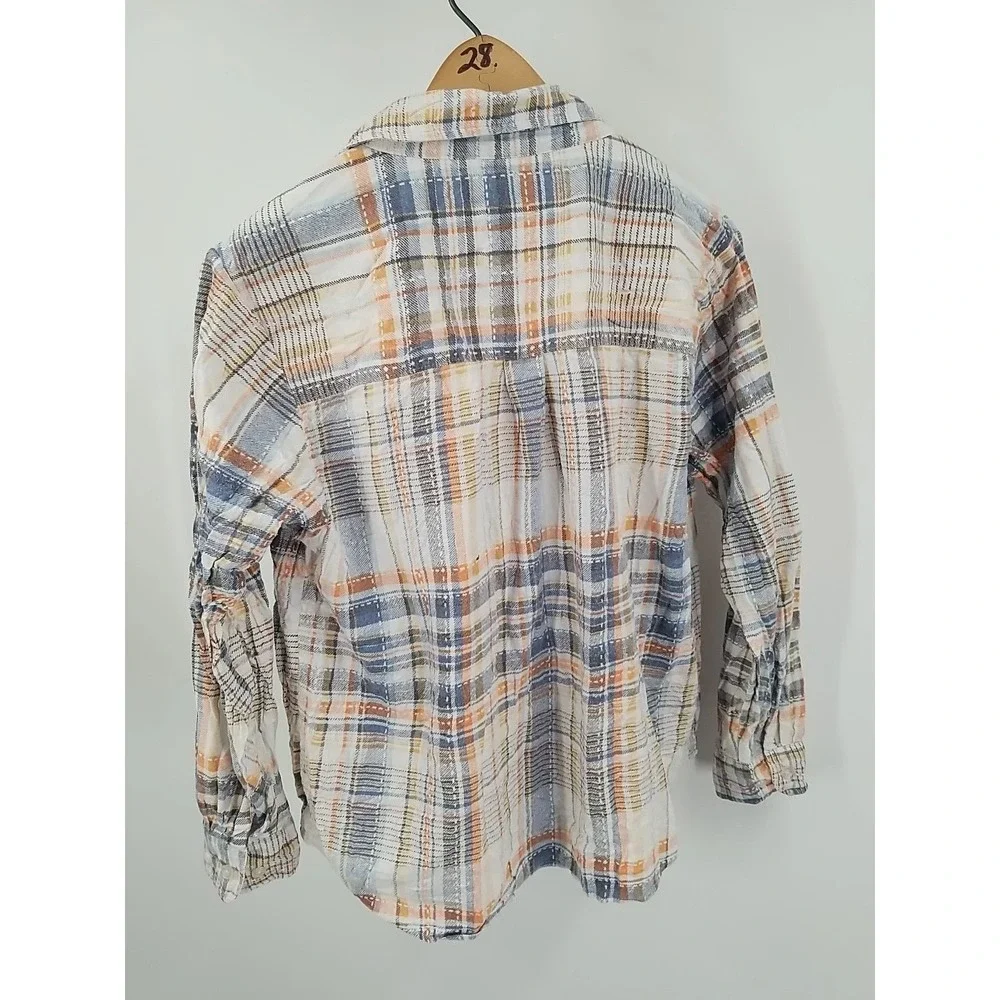 American Sweetheart Womens Plaid Long‎ Sleeve Button Up Distressed Shirt - Picture 9 of 9